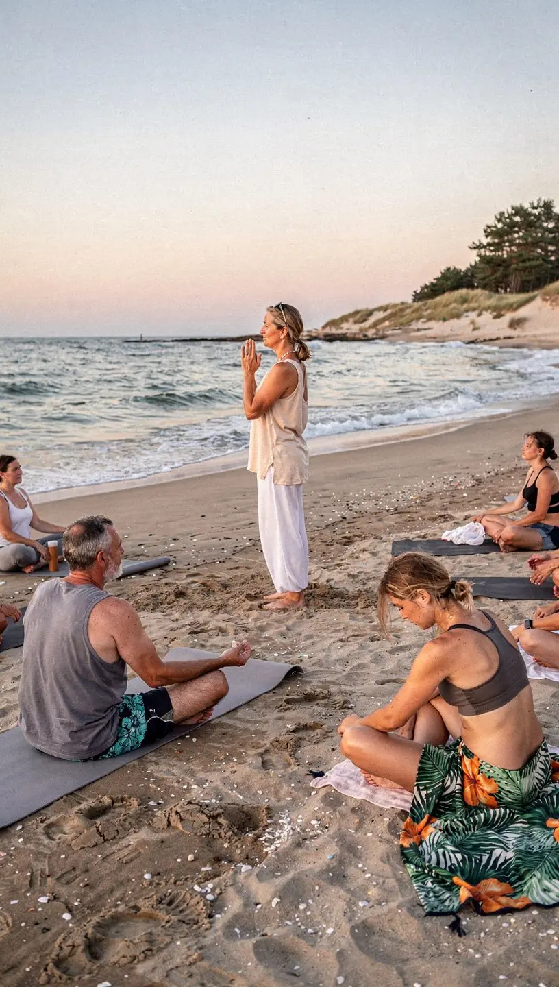 Detale maty do jogi z naturalnych materiałów, symbolizujące harmonię z otoczeniem.