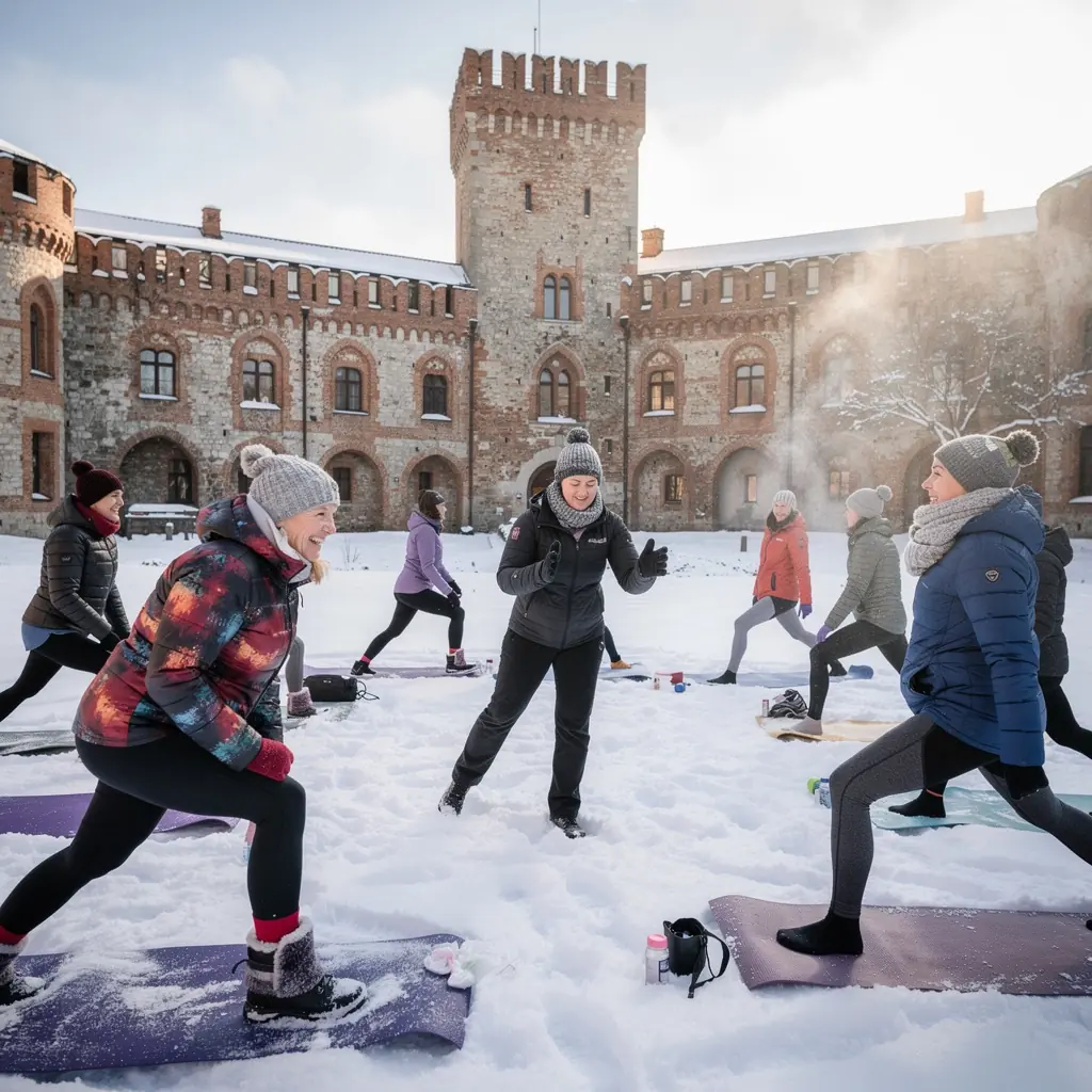 Osoba wykonująca asanę jogi na tle natury, skupiona na oddechu i ciele.